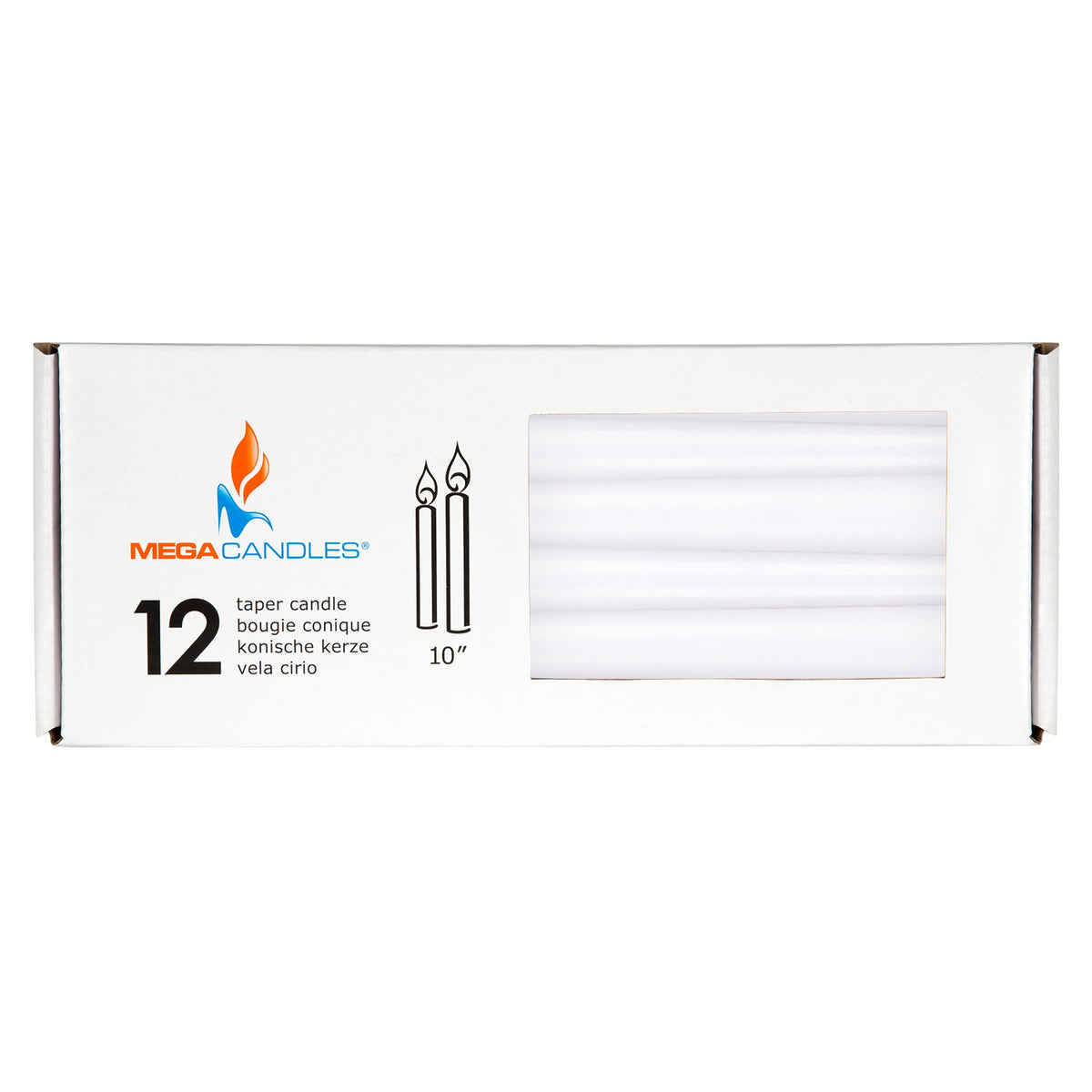 Mega Candles 12 pcs Unscented White Taper Candles, Hand Poured Wax Candle 10 Inch x 7/8 Inch, Home Décor, Wedding Receptions, Centerpieces, Occasions, Events, Festivities, Romantic Dinners, Holders
