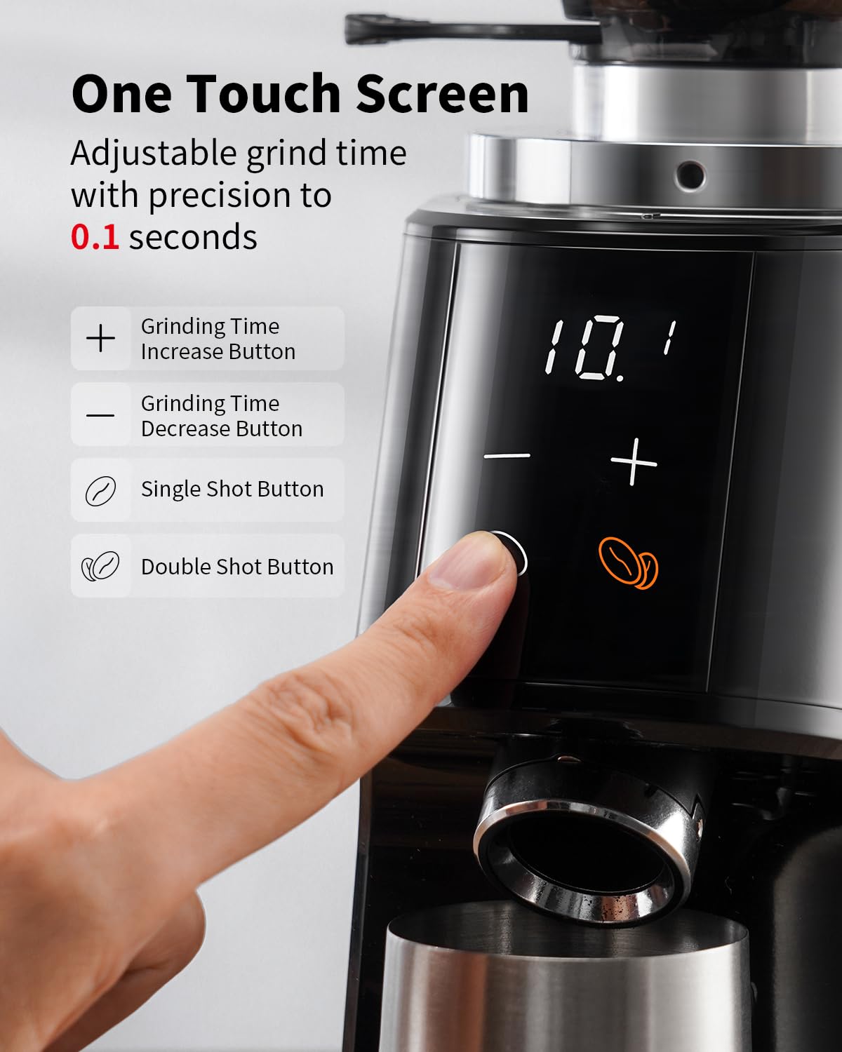 SHARDOR Professional 64mm Burr Coffee Grinder with 100 Grind Settings and All-Metal Chamber, Coffee Bean Grinder with Adjustable Electronic Timer and LED Display, Anti-Static,Black, 120V Only