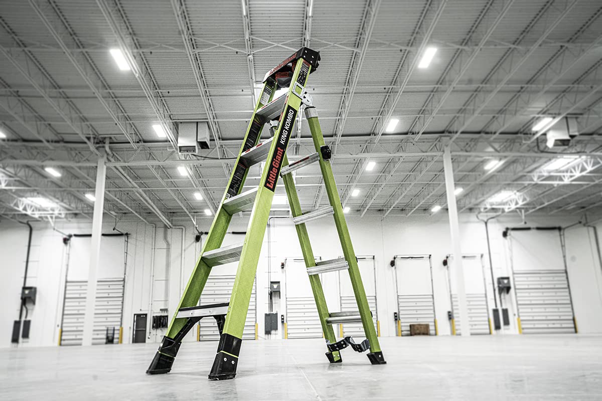 Little Giant Ladders, King Kombo 2.0 XT, Industrial, M6, 6 Ft. A Frame, 10 Ft. Extension, Fiberglass, Type 1AA, 375 lbs Weight Rating, (13936-071), Hi-viz Green