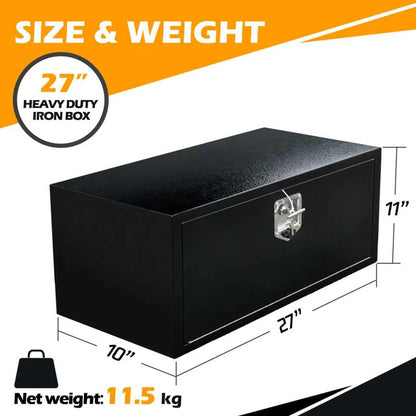 27 Inch Underbody Truck Tool Box, Heavy Duty Steel Underbody Toolbox with T-Handle Lock & Weatherproof Seal, Black Truck Trailer Tool Box for Pickup, Semi Truck, RV, Flatbed, Tractor (27×10×11)