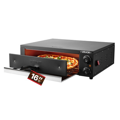 VEVOR Electric Pizza Oven, 16 in Countertop Pizza Oven, 77 to 572°F Temp Range, 1750W Indoor Pizzas Maker w/Timing & Temp Control, Pizzas Cooker w/Dual Heat Tube, Grill Rack, for Kitchen & Commercial
