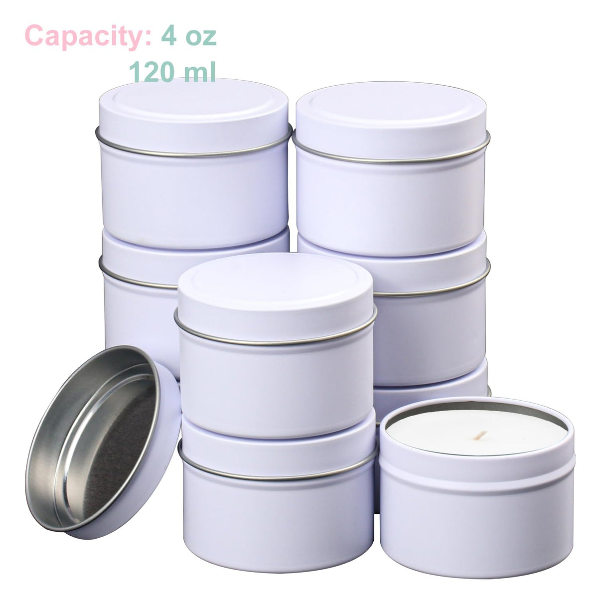 IHDYPPEW 48 Piece 4 oz White Candle Tins with Lids, Candle Tin Cans, Empty Candle Jars for Making Candles, Party Favors, Spices, Jewelry, Cosmetics