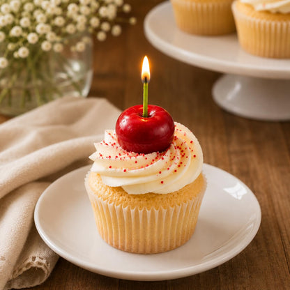 Set of 12 Cherry Birthday Candles – Handmade Beeswax Cake Candles with Cotton Wicks – Eco-Friendly Red Cherry Shaped Candles for Parties, Weddings, Cupcakes, Celebrations