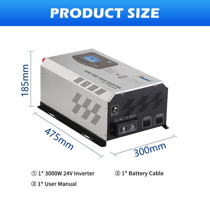 Ampinvt 3000W Peak 9000W Pure Sine Wave Inverter, DC 24V to 120V AC Output with Battery AC Charger,Low Frequency Power Inverter for Truck Boat Home, Support Sealed Gel AGM Flooded Lithium Battery