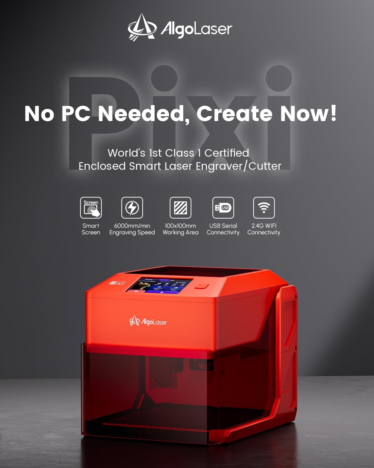 AlgoLaser 5W Laser Engraver Machine: Portable & Smart with 3.5" Touch Screen, Hand Drawing/Wireless/SD Card/Offline Engraving, AlgoOS Self Developed System for Wood, Acrylic, Leather