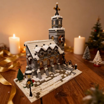 Winter Chapel Architecture Building Blocks Set Christmas Themed MOC Snow Village Church House Model Kit Vacation Holiday Building Gift for Adults Women &amp Teens (1074pcs)