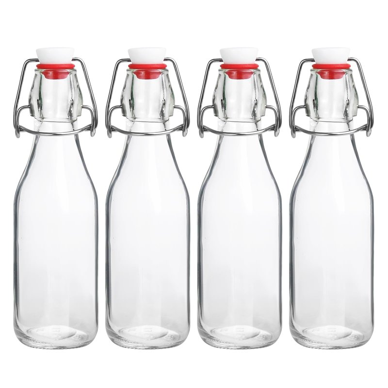JOBVERT Swing Top Bottles,8.5oz 4 Pack Flip Top Glass Bottle with Airtight Grolsch Closures, Reusable for Kombucha, Beer, Cold Brew, Homemade Beverages & Storage