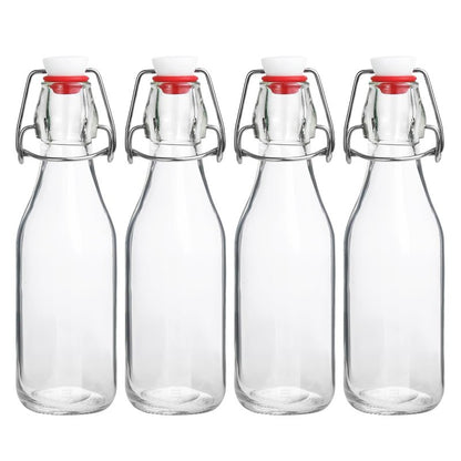 JOBVERT Swing Top Bottles,8.5oz 4 Pack Flip Top Glass Bottle with Airtight Grolsch Closures, Reusable for Kombucha, Beer, Cold Brew, Homemade Beverages & Storage