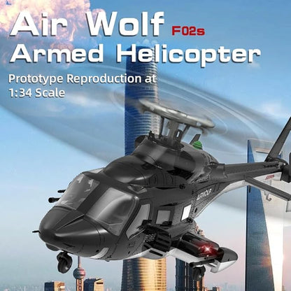 Hanll YUXIANG F02S 1:34 Scale 8CH GPS RC Helicopter – RTF Air-Wolf Replica with Dual Brushless Motors Telemetry Transmitter Optical Flow Metal Servo for Advanced Hobbyists—3 Batteries