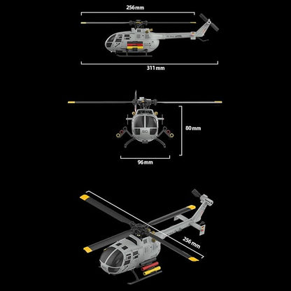 C186S Upgraded Version 6CH Remote Control Helicopter for Adults 14y+ Beginner Expert Aileronless BO-105 Air Pressure Hold Optical Flow Position Aerobatic Flight 6-Axis Gyroscope (Grey 2 Batteries)