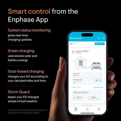 Enphase IQ EV Charger 2 | 40A Smart Level 2 Charger (up to 9.6 kW, 240 V) | Wi-Fi + Bluetooth | NEMA 14-50 Plug | UL Certified | 25 ft Cable | J1772 | Indoor/Outdoor