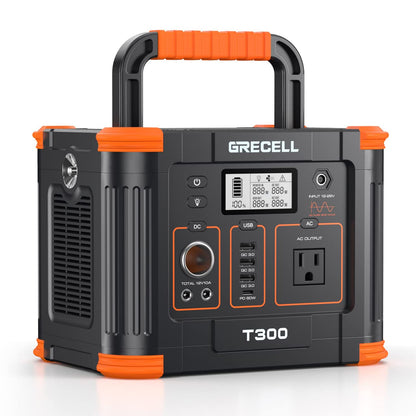 GRECELL Portable Power Station 300W (Peak 600W),GRECELL 288Wh Solar Generator with 60W USB-C PD Output, 110V Pure Sine Wave AC Outlet Backup Lithium Battery for Outdoors Camping Travel RVs