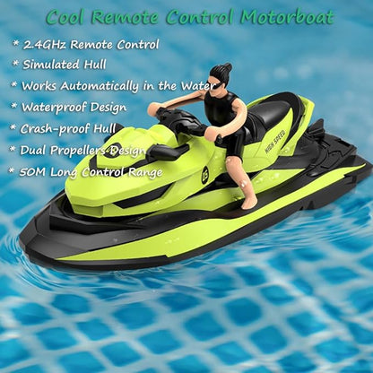 Miracland Remote Control Jet Ski with Driver - High Speed 2.4GHz RC Motorboat Water Toy - Dual Propellers - 2 Speed Levels - 50 Meters Control Range (Orange)