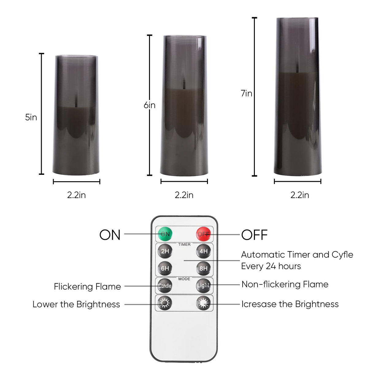 Homemory Grey Flameless LED Candles with Remote & Timer, Battery Operated, Fake Candles, Modern Home Decor, or Outdoor Events Set of 7