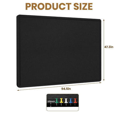 Extra Large Bulletin Board, 95 X 47 inches Cork Board with 30 Pushpin, 8' x 4' Felt Cork Board Notice Pin Board, Self-Adhesive Vision Board Mood Board Foldable Photo Board for Wall - Black