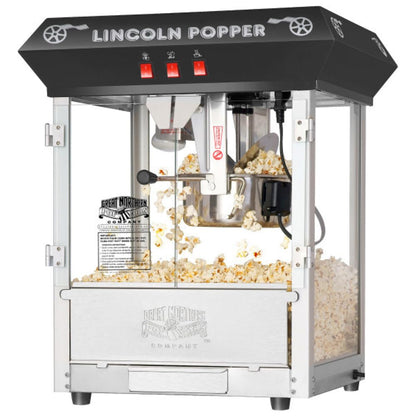 Lincoln Popcorn Machine - 8oz Popper with Stainless-Steel Kettle, Reject Kernel Tray, Warming Light and Accessories by Great Northern Popcorn (Black)