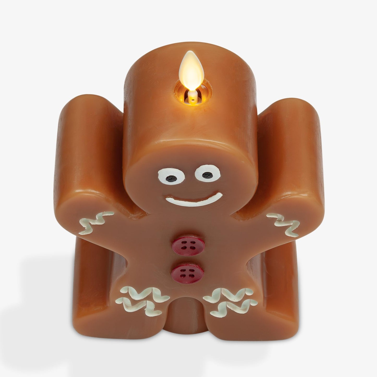 Luminara Flameless Festive Decor - Gingerbread Man Figural LED Candle Natural Color, Brown, 5.3" x 7.5" Real Wax Moving Flame Battery Operated Timer