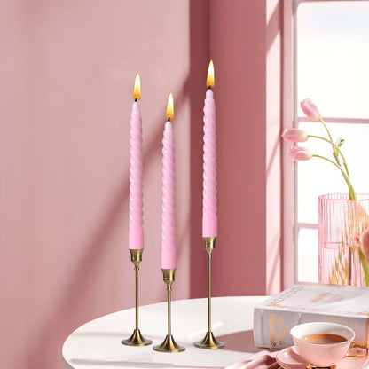 8 Inch Taper Spiral Candle Set of 4 Tapered Candles, 5 hrs,Smokeless,Tall Candlesticks, Home Dinner, Party, Wedding, Halloween, Christmas (4, Pink, 20cm)