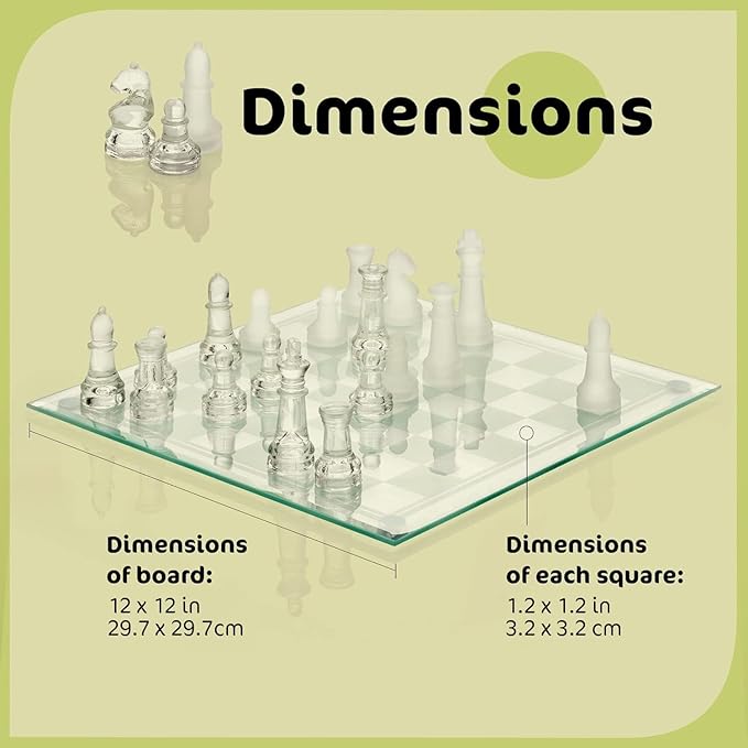 Fine Glass Chess Set Modern Clear Chess Board Set with Solid Clear &amp Frosted Glass Chess Pieces | 12'' Crystal Chess Board Set Felt Padding Included