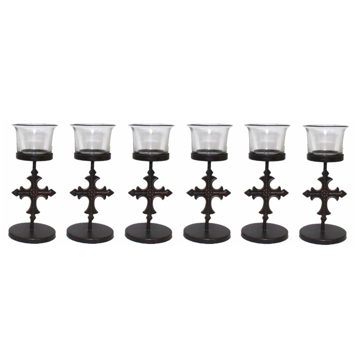 Hosley Set of 6 Black Metal & Glass Votive Candle Holders | Decorative Tea Light Holders for Home Decor, Wedding, Parties, and Dining Table Centerpieces