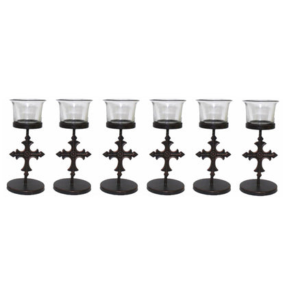 Hosley Set of 6 Black Metal & Glass Votive Candle Holders | Decorative Tea Light Holders for Home Decor, Wedding, Parties, and Dining Table Centerpieces