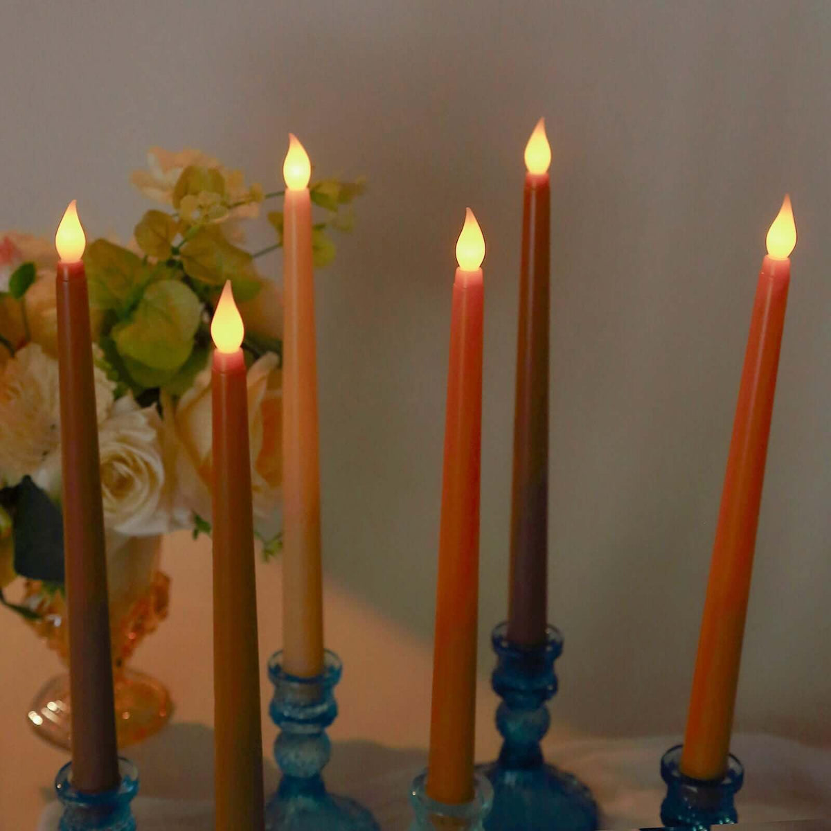Efavormart 8 Pack Mixed Natural Flameless LED Taper Candles, 11" Flickering Battery Operated Candles for Elegant Wedding Reception & Home Ambiance