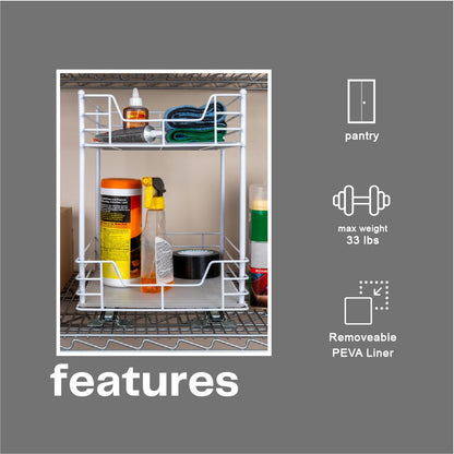 Household Essentials White Steel Two-Tier Pantry Organizer with Plastic Accents