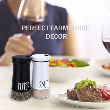 Farmhouse Salt and Pepper Shakers with Adjustable Pour Holes, Refillable Salt Shaker by Aelga, Ideal for Himalayan, Kosher, Black and White Pepper