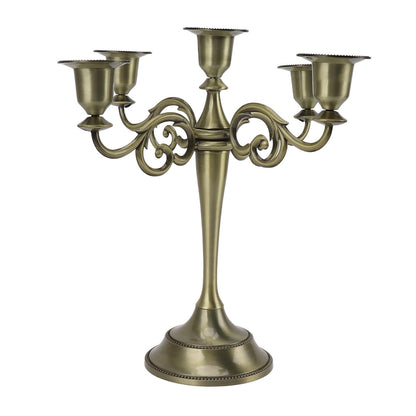 Pilipane 5 Arm Candlestick Holder Iron Retro Decorative Candle Holder Centerpiece for Home Church (Bronze)
