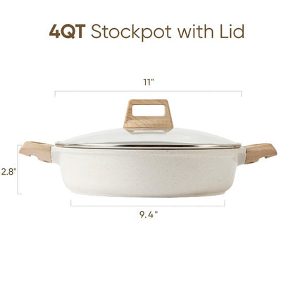 CAROTE Nonstick Stock Pot with Lid Soup Pot, 4 Quart with Lid, Casserole Super Easy to Clean Non Stick Cooking Pot Cookware PFOA Free, White Granite