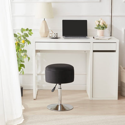 RUCUKEN Adjustable Ottoman Stool Black Vanity Stool Vanity Chair for Makeup Room Stool Chair for Vanity Stool with Storage Makeup Stools with Storage Swivel Makeup Chair for Bathroom Velvet