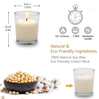 20 Packs Unscented White Votive Candles in Glass, Small 2 Inch Natural Soy Wax Non-Toxic Plain Clean Burning Candles for Wedding Table Home Spa Holidays Party