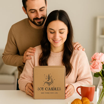 Luxury Soy Candle Gift Set, 4 Pack Amber Glass Jars with Crackling Wooden Wick, Handcrafted Scented Candles, Gift Ready Box