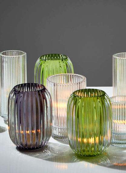 Serene Spaces Living Green Optical Glass Votive Holder, Perfect for Weddings and Home Décor, Measures 5" Tall and 3.5" Diameter