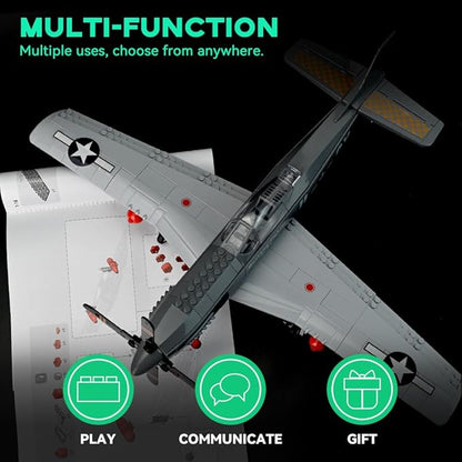 P-51 Mustang Fighter Airplane Military Building Set with Display Stand - 258 Piece Model Kit for Adults Collectors &amp Hobbyists