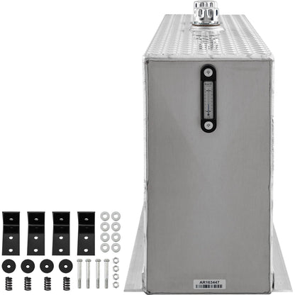 Buyers Products UR50A 50 Gallon Upright Aluminum Hydraulic Reservoir Tank for Dump Truck, Trailer & Live Floor Systems, Fully Baffled, Diamond Tread, Sight & Temperature Gauge, With Mounting Hardware