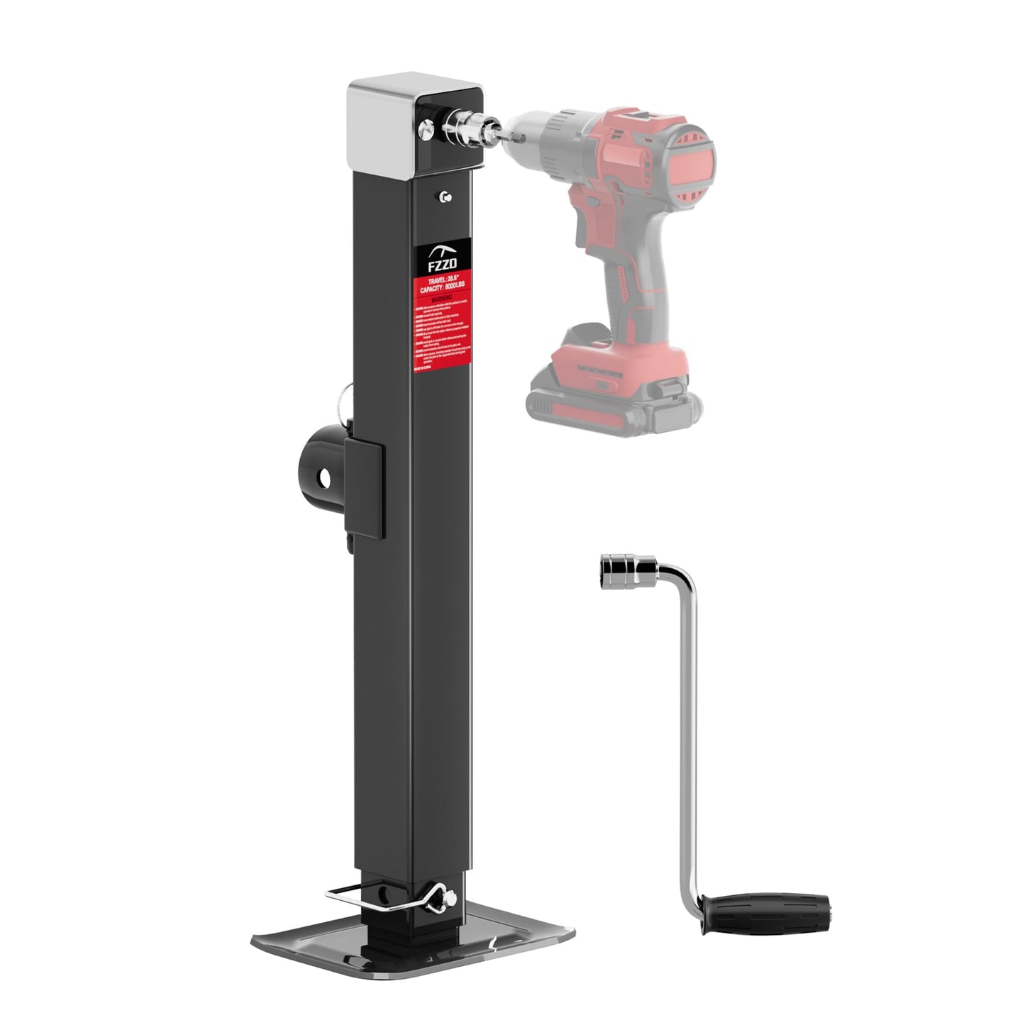 FZZD 8000 lbs Weld-on Pipe Swivel Trailer Jack, 20-24V Cordless Drill Compatible, 28.6" Lift, for RV, Yacht, Boat Trailer