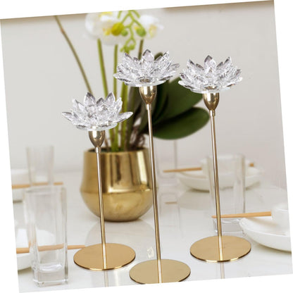 Ipetboom Crystal Lotus Candleholder Small Metal Candle Stand Romantic Dining Room Candlestick Decor for Candlelight Dinner