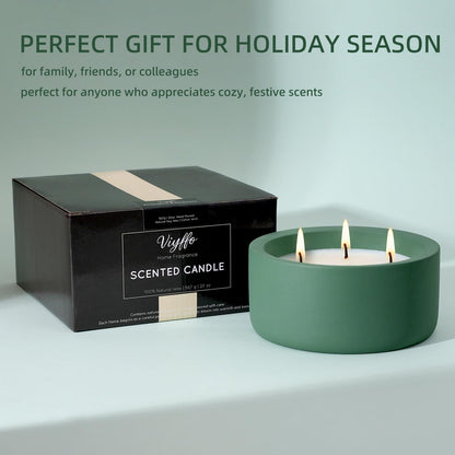 Viyffo 3 Wick 20oz Large Green Scented Candle – Pine & Cinnamon, Non Toxic Soy Candle for Women & Men, Matte Ceramic Jar, Perfect Luxury Home Fragrance, Elegant Décor & Premium Gift