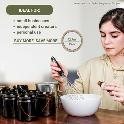 Nature Packaged Glass Amber 1oz Jar - 12 Packs, Lead-Free Empty Round Jars For Beauty Products, Lotion, and Powders - Black Lid - Small Candle Jars