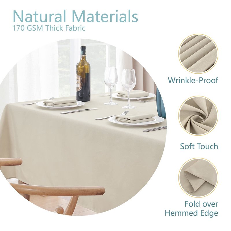 Veblandy 2 Pack Rectangle Tablecloth, 60x120 inch, Water Resistant Wrinkle Free Linen Textured Table Cloth Washable, Decorative Fabric Table Cover for Dining, Party and Camping, Beige