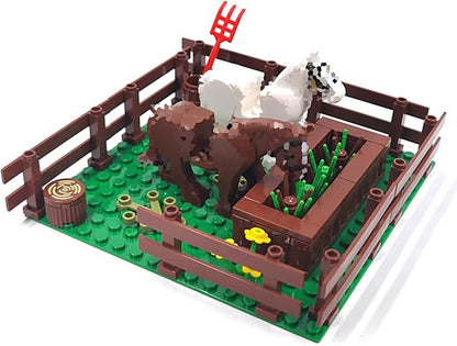 Farm Animals Zoo Building Block Set A Farm Animal Building Toys Sheep Horse Farm Chicken Coop Panda Giraffe Cowshed Duck Pond Compatible with Lego 853792 Accessory for Ages 6-12