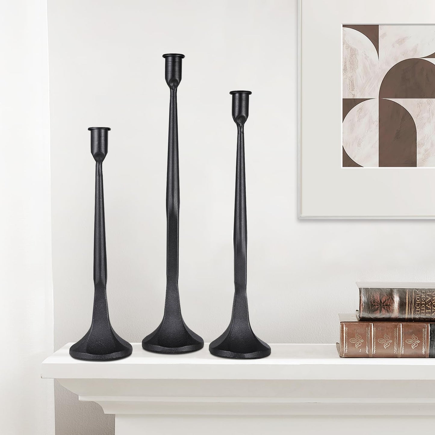 Iron Taper Candle Holder,Tall Black Candlestick Holders Decorative Candle Stand,Candle Holder Set of 3
