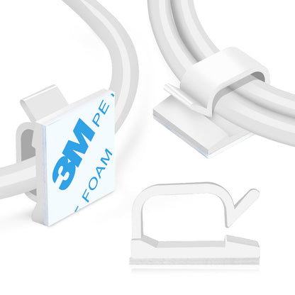120 Pcs XHF Adhesive Cable Wire Clips White, Cable Staples Outdoor Cable Management Wire Organizer Cord Holder for Under Desk, Car, Wall, TV PC Ethernet Cable