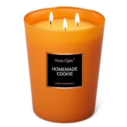 HomeLights Scented Candles, Large Jar Aromatherapy, Natural Soy Wax, 130 Hours Long Burning Gift, Homemade Cookie