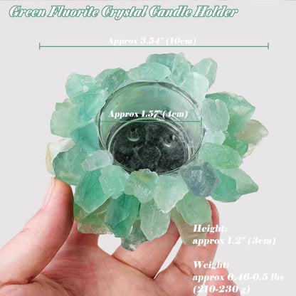 Natural Green Fluorite Crystals, Raw Crystal Tealight Candle Holder Crystal Stone Candle Stand High Energy Geode Votive with Healing Effects (Not Included Candle)