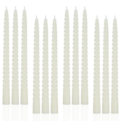 LPUSA Ivory Tall Taper Candles Spiral Candle Sticks,Unscented Pastel Candle for Holiday,Wedding and Home Decoration,10inch,12 Pack(E-Ivory)