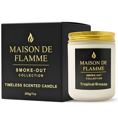 MAISON DE FLAMME Tropical Breeze Odor-Eliminating Scented Candle (White Jar, 200g/7oz) | Long-Lasting Premium Soy Wax Candle for Smoke, Kitchen & Pet Odors