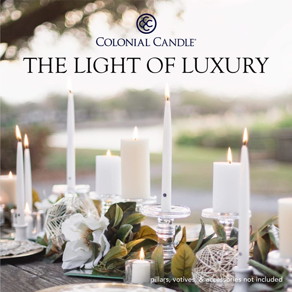 Colonial Candle Unscented Taper Candle, Classic Collection, Black, 8 In, Pack of 12 - Up to 6 Hours Burn