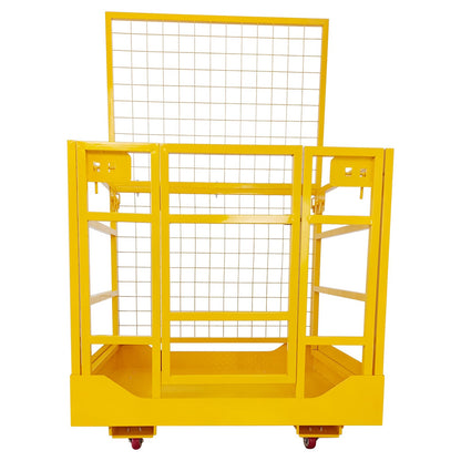 43"X45" Forklift Safety Cage, 1400 LBS Forklift Man Basket Work Platform with Safety Strap ＆ Lockable Swivel Wheels, Heavy Duty Collapsible Lift Cage for Most Aerial Jobs